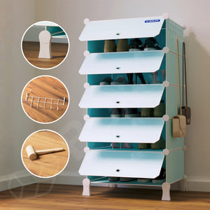 BOXJOY Plastic 5 Shelf Blue Shoe Rack - Blue Door Pack of 1