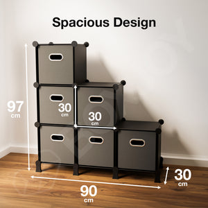 BOXJOY Plastic 6 Shelf Black Cube Storage Rack with Fabric Drawers