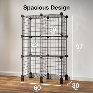 BOXJOY Metal Mesh 6 Shelf Black Cube Storage Rack with Feet - Bookcase