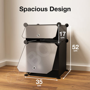 BOXJOY Plastic 2 Shelf Black Storage Rack with Translucent Doors