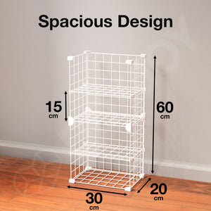 BOXJOY Metal Mesh 4 Shelf White Wardrobe Storage Rack - Vertical