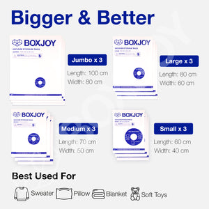 BOXJOY Pack of 12 PA+PE Reusable Ziplock Transparent Vacuum Storage Bag