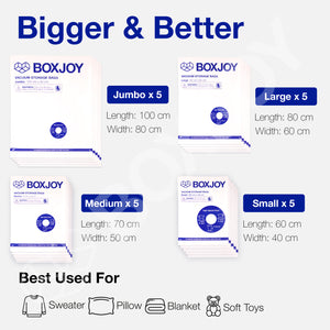 BOXJOY Pack of 20 PA+PE Reusable Ziplock Transparent Vacuum Storage Bag