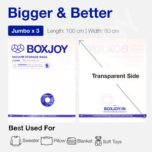 BOXJOY Pack of 3 Jumbo PA+PE Reusable Ziplock Transparent Vacuum Storage Bag