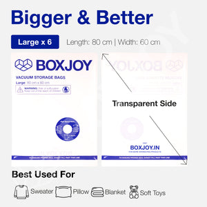 BOXJOY Pack of 6 Large PA+PE Reusable Ziplock Transparent Vacuum Storage Bag