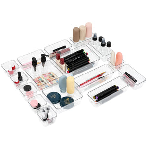 BOXJOY Set of 16 Acrylic Rectangular Transparent Trays