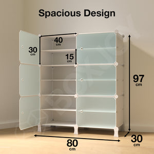 BOXJOY Plastic 12 Shelf White Cloth Rack with Translucent Doors