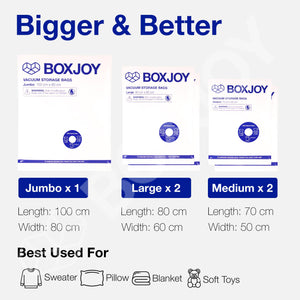 BOXJOY Pack of 5 PA+PE Reusable Ziplock Transparent Vacuum Storage Bag