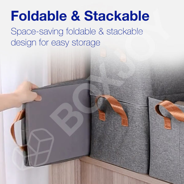 BOXJOY Oxford Fabric Foldable Grey Clothes Basket - with Steel Frame