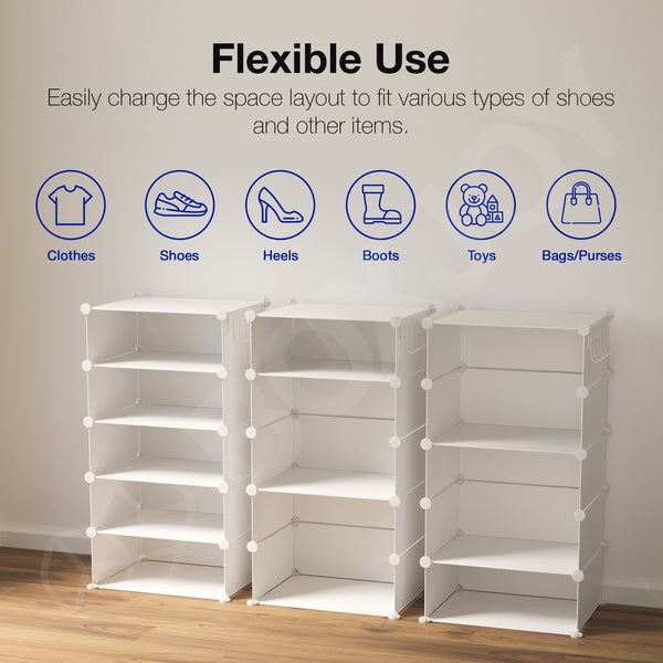 BOXJOY Plastic 5 Shelf Black Translucent Shoe Rack