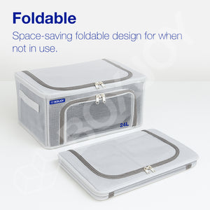 BOXJOY Pack of 2 24L PVC Nylon Mesh Foldable White Transparent Clothes Box