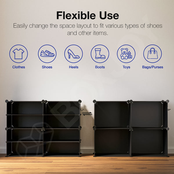 BOXJOY Plastic 8 Shelf Black Translucent Shoe Rack
