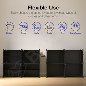 BOXJOY Plastic 8 Shelf Black Translucent Clothes Rack