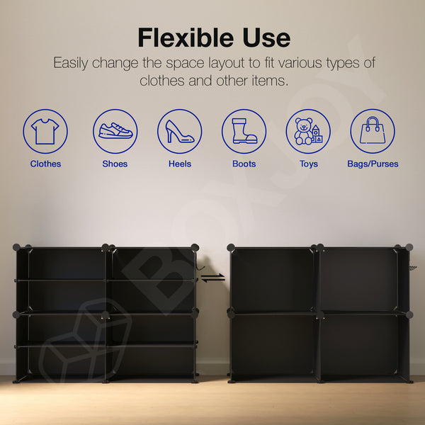 BOXJOY Plastic 8 Shelf Black Translucent Clothes Rack
