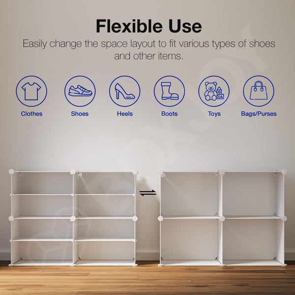 BOXJOY Plastic 8 Shelf Black Translucent Shoe Rack