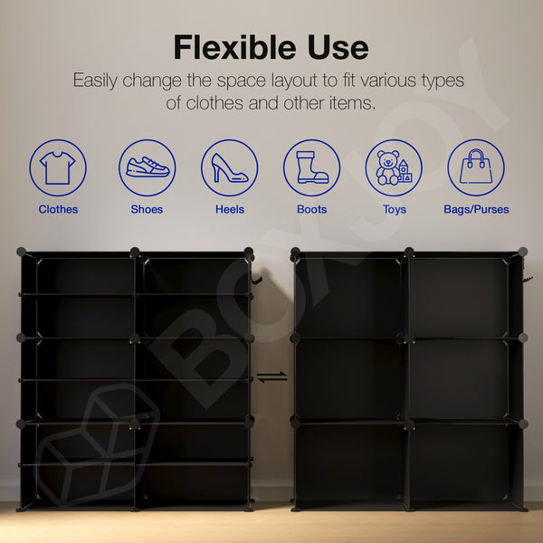 BOXJOY Plastic 12 Shelf Clothes Rack