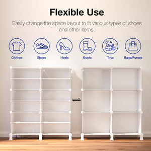 BOXJOY Plastic 12 Shelf White Shoe Rack with White Doors
