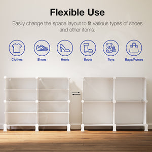 BOXJOY Plastic 8 Shelf White Shoe Rack with Translucent Doors