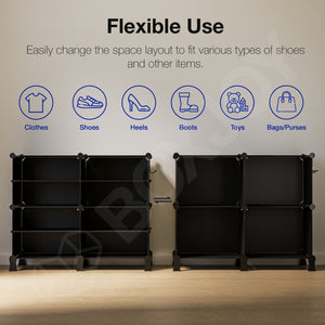 BOXJOY Plastic 8 Shelf Black Cloth Rack with Translucent Doors