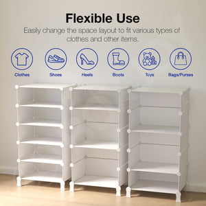 BOXJOY Plastic 5 Shelf White Clothes Rack with White Doors