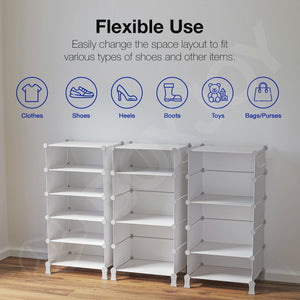 BOXJOY Plastic 5 Shelf White Shoe Rack with White Doors
