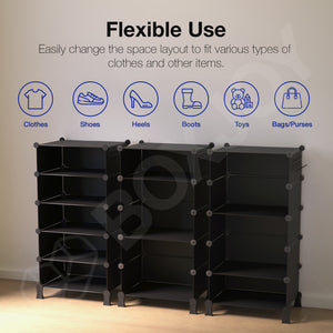 BOXJOY Plastic 5 Shelf Black Cloth Rack with Translucent Doors