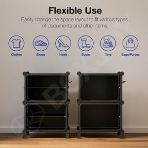 BOXJOY Hard Plastic 4 Shelf Black File Cabinet Rack - Brown Door Pack of 1