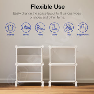 BOXJOY Hard Plastic 4 Shelf White Shoe Rack with Transparent Door