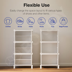 BOXJOY Hard Plastic 6 Shelf White Shoe Rack with Brown Door