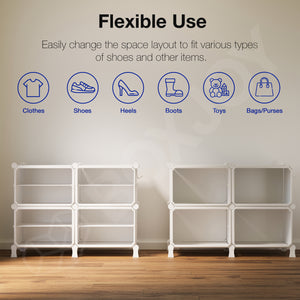 BOXJOY Hard Plastic 8 Shelf White Shoe Rack with Transparent Door
