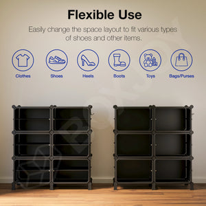 BOXJOY Hard Plastic 12 Shelf Black Clothes Rack - Brown Door Pack of 1