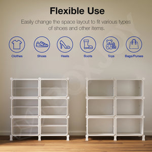 BOXJOY Hard Plastic 12 Shelf White Clothes Rack - Transparent Door Pack of 1