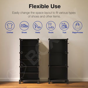 BOXJOY Plastic 6 Shelf Black Shoe Rack with Translucent Doors