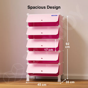 BOXJOY Plastic 5 Shelf Pink Shoe Rack - Pink Door Pack of 1