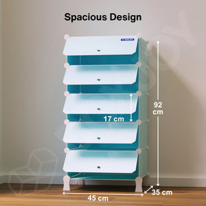 BOXJOY Plastic 5 Shelf Blue Shoe Rack - Blue Door Pack of 1