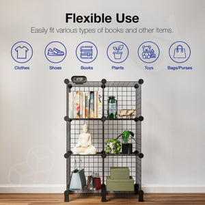 BOXJOY Metal Mesh 6 Shelf Black Cube Storage Rack with Feet - Bookcase