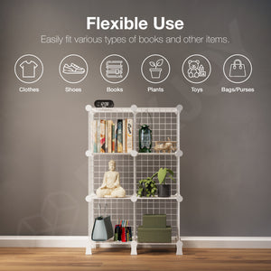 BOXJOY Metal Mesh 6 Shelf White Cube Storage Rack with Feet - Bookcase