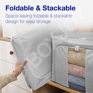 BOXJOY Pack of 2 100L Polyester Foldable with Front Transparent window Light Grey Clothes Box