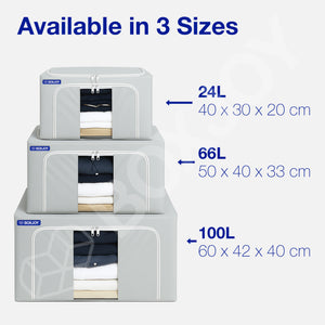 BOXJOY Pack of 2 24L Polyester Foldable with Front Transparent window Light Grey Clothes Box