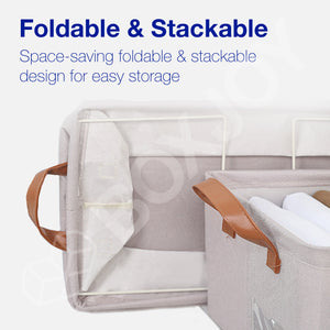 BOXJOY Polyester Cotton Foldable Light Grey Clothes Basket - with Steel Frame