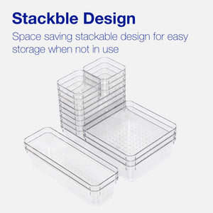 BOXJOY Set of 16 Acrylic Rectangular Transparent Trays