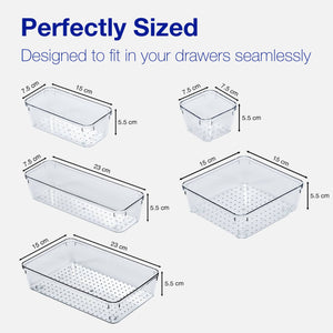 BOXJOY Set of 16 Acrylic Rectangular Transparent Trays