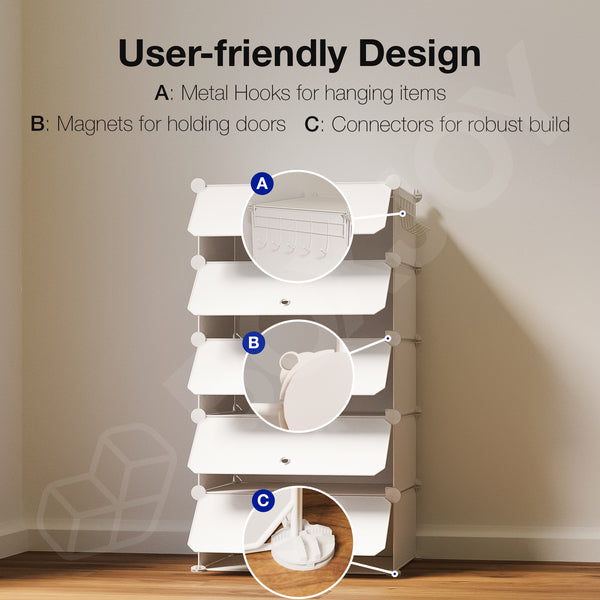BOXJOY Plastic 5 Shelf Black Translucent Shoe Rack