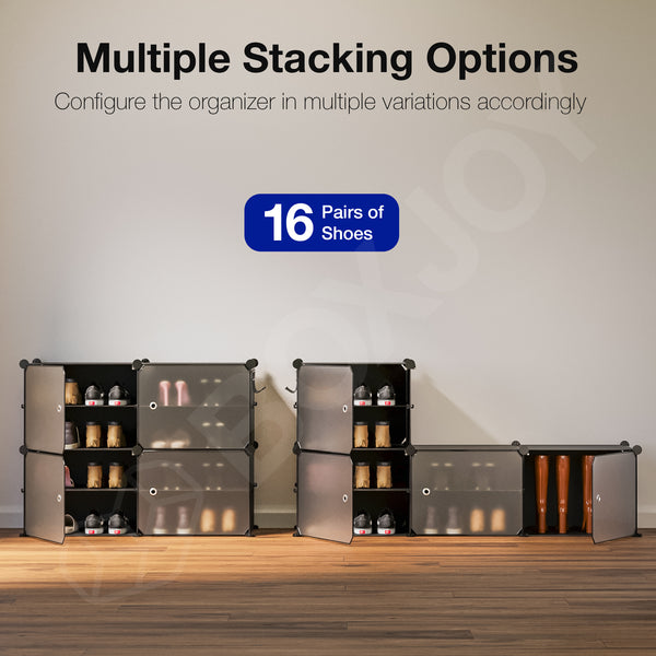 BOXJOY Plastic 8 Shelf Black Translucent Shoe Rack