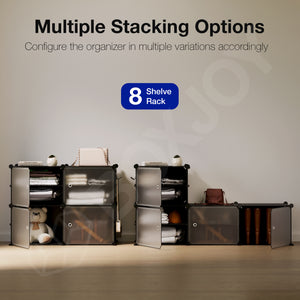 BOXJOY Plastic 8 Shelf Black Translucent Clothes Rack