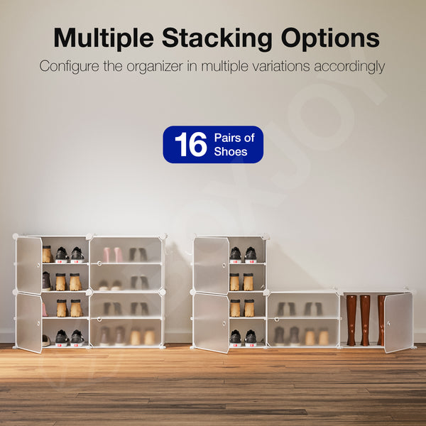 BOXJOY Plastic 8 Shelf Black Translucent Shoe Rack