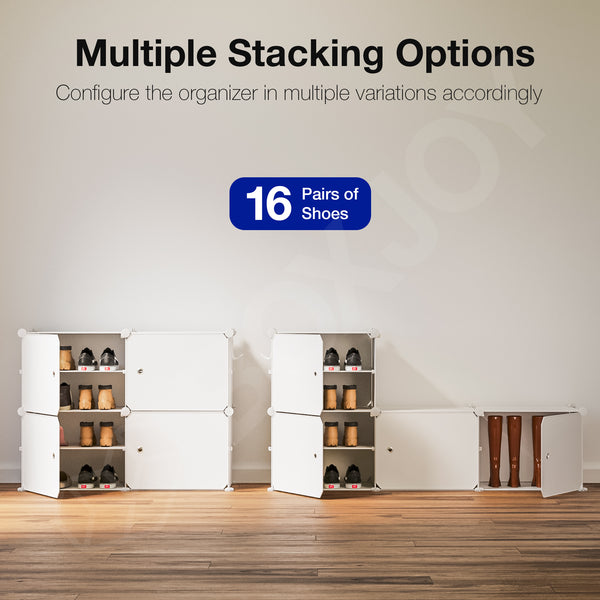 BOXJOY Plastic 8 Shelf Black Translucent Shoe Rack