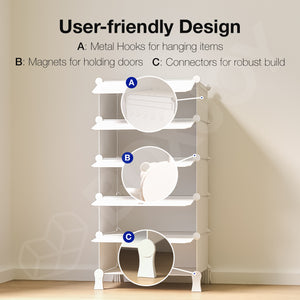BOXJOY Plastic 5 Shelf White Clothes Rack with White Doors