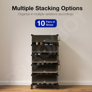 BOXJOY Plastic 5 Shelf Black Shoe Rack with Translucent Door
