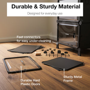 BOXJOY Hard Plastic 4 Shelf Black Shoe Rack with Transparent Door